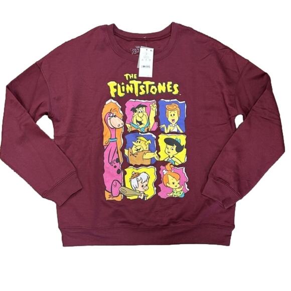New Women's The Flintstone's Graphic Sweatshirt Burgundy‎ size Small - Picture 1 of 4